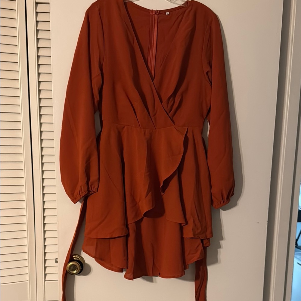 Rust Orange Long Sleeve Dress